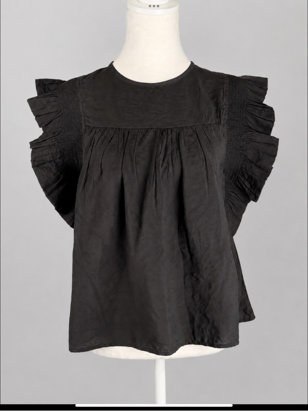 English Factory Black Ruffle Flutter Sleeve Smocked Blouse Size S